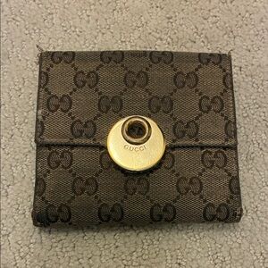 Gucci Dark Brown Monogram Wallet with Gold Clasp